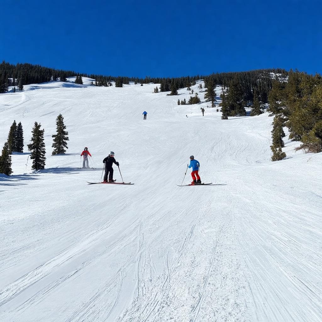 Skiers and snowboarders on an Arizona mountain slope